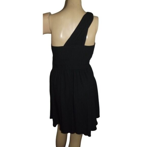 Express Dress Sz 8 Black Chiffon One-Shoulder Ruched M women's polyester NO BELT - Picture 6 of 9